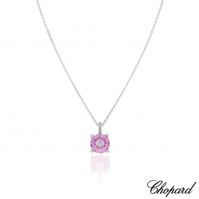 Chopard White Gold So Happy Pink Stone & Diamond Pendant 79/6231-1009